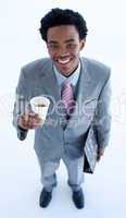 Ethnic businessman dirinking coffee