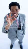 Afro-American businessman showing ok sign