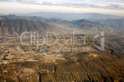 Rugged Andean scenery viewed from the air