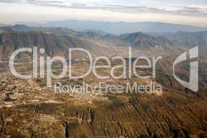 Rugged Andean scenery viewed from the air