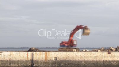 Time lapse excavator working in the port