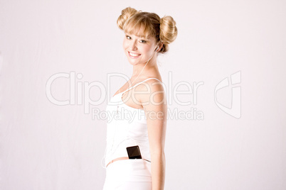 young woman with a mp3 player