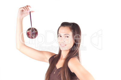 Brunette with christmas decoration