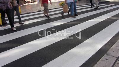 People crossing the street on zebra