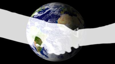 Globus und Händedruck