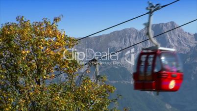 cable car crossing high alp close