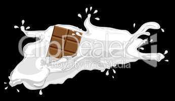 Schokolade fällt in Milch