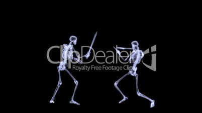 Xray of 2 human skeleton fighting in a sword combat