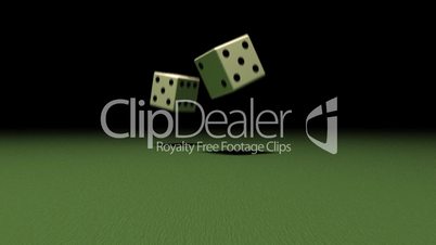 Two dices rolling on green table