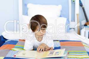 Little boy reading in bed