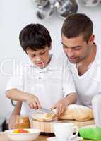 Father and son preparing a toast