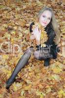 portrait sexual blonde in forest