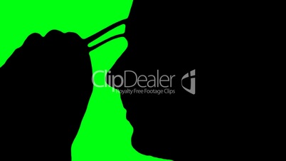 silhouettes man puts on glasses green