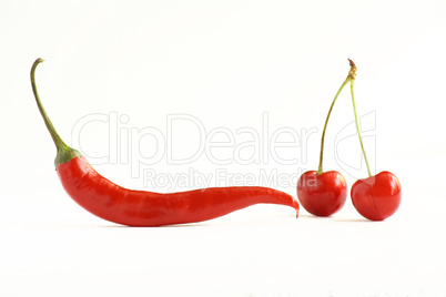 red pepper chile and cherries