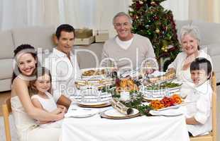 Family celebrating Christmas dinner