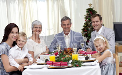 Family celebrating Christmas dinner