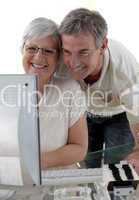 Senior couple using a computer at home