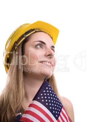 Bauarbeiterin mit Amerika Flagge