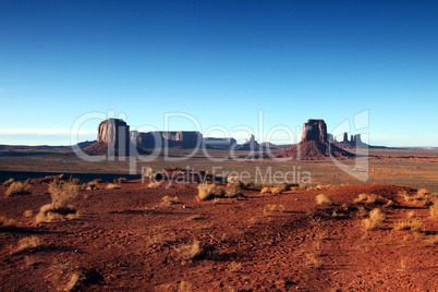 Clear Blue Sky View of Monument Valley