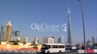 traffic burj Dubai pan skyline