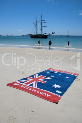 Australia Flag in Whitehaven Beach, Queensland, Australia, Augus