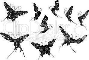 Floral black outlines of butterflies - Florale Schmetterlingssil