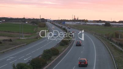 Highway at sunset time lapse