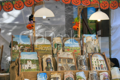 Paintings in a Market, Lucca, Italy