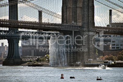 Detail of Brooklyn Bridge, New York City in August