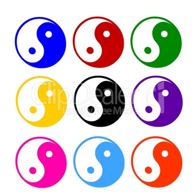 illustration eines sets von bunten ying yang symbolen