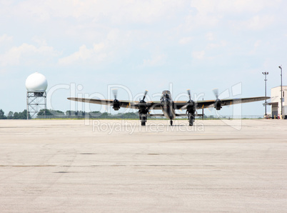 Full front view of one of the flying veteran Avro Lancaster bomber.