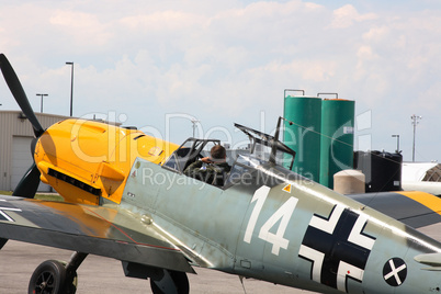 WWII German single engine fighter ME-109 waiting to start engine