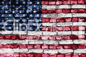 Flag of USA painted on an old brick wall