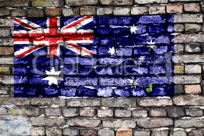 Flag of Australia painted on an old brick wall