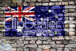 Flag of Australia painted on an old brick wall