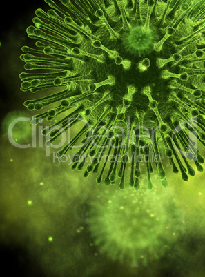 Virus closeup under microscope