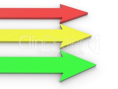 Red, yellow and green arrows on white