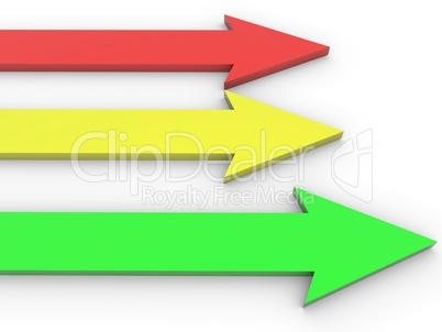 Red, yellow and green arrows on white