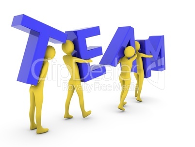 People working together carrying blue Team letters