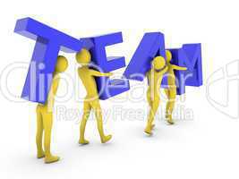 People working together carrying blue Team letters