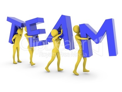 People working together carrying blue Team letters