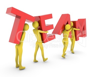 People working together carrying red Team letters