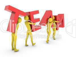 People working together carrying red Team letters