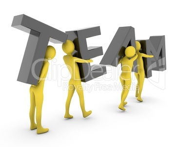 People working together carrying black Team letters