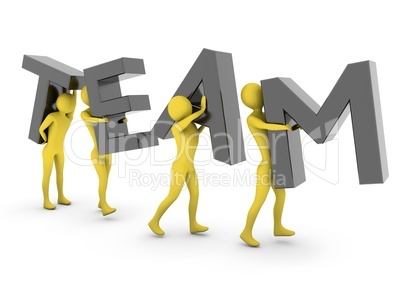 People working together carrying black Team letters