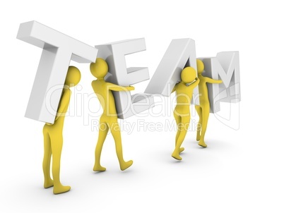 People working together carrying white Team letters