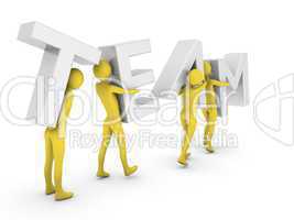 People working together carrying white Team letters
