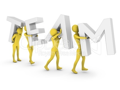 People working together carrying white Team letters