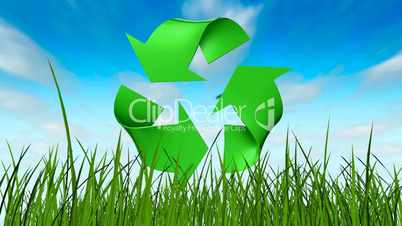 Recycle symbol in grass