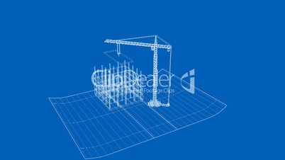 Office/apartment being built on a blueprint paper